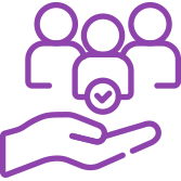 Icon of 3 people and a check mark in a hand